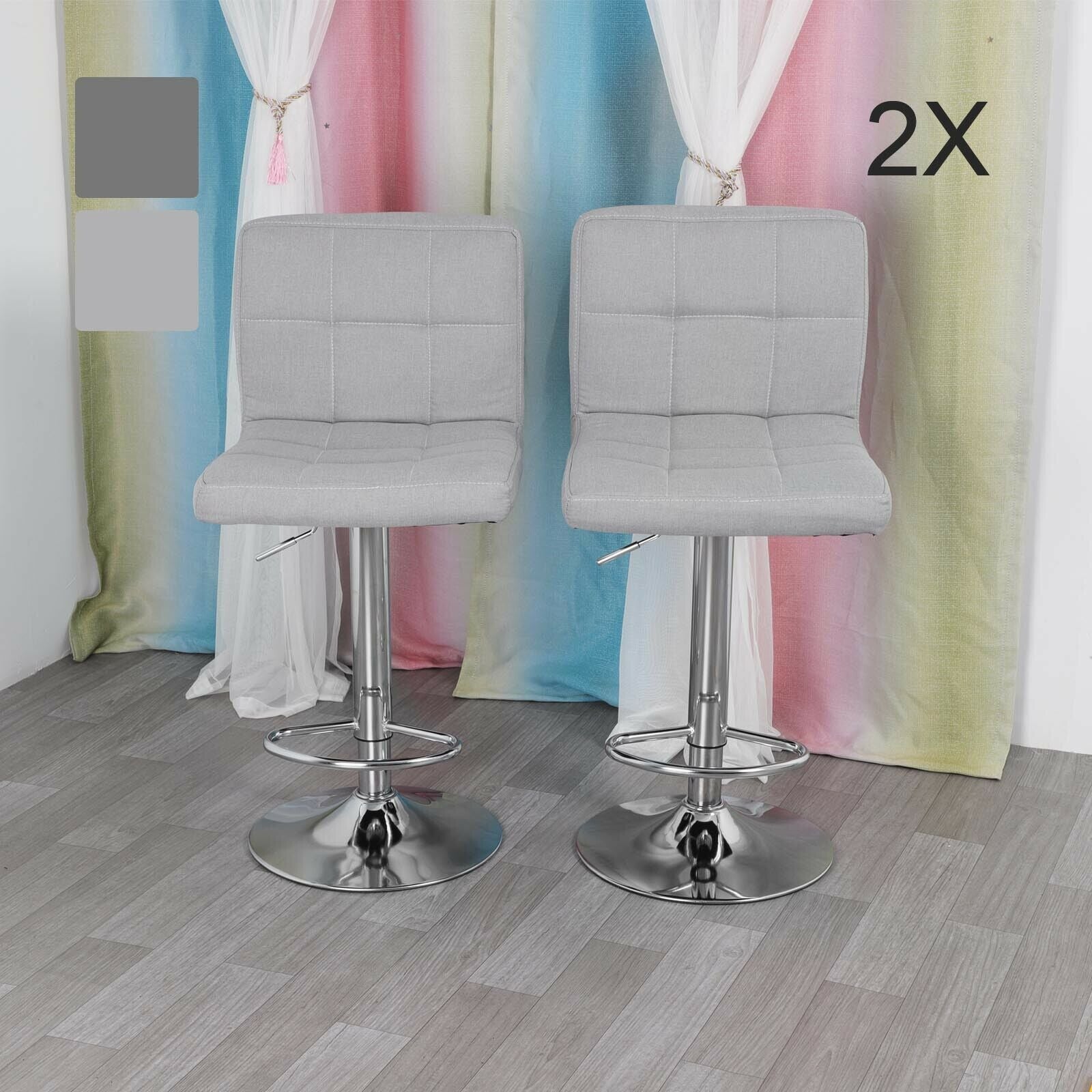 2X Bar Stools Adjustable Breakfast Kitchen Stools Fabric Swivel Chrome Gas Lift