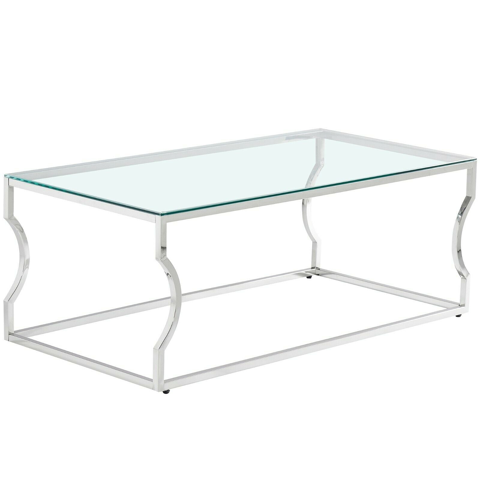 Console Coffee End Table Tinted Tempered Glass Furniture Chrome Crescent Leg