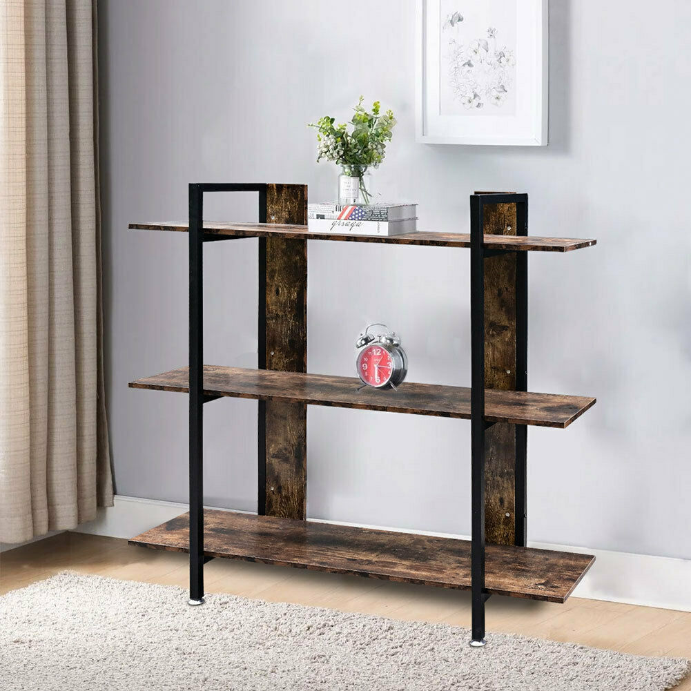 3-4-5 Tier Bookcase Shelving Unit Industrial Rustic Wood Metal Storage Shelf