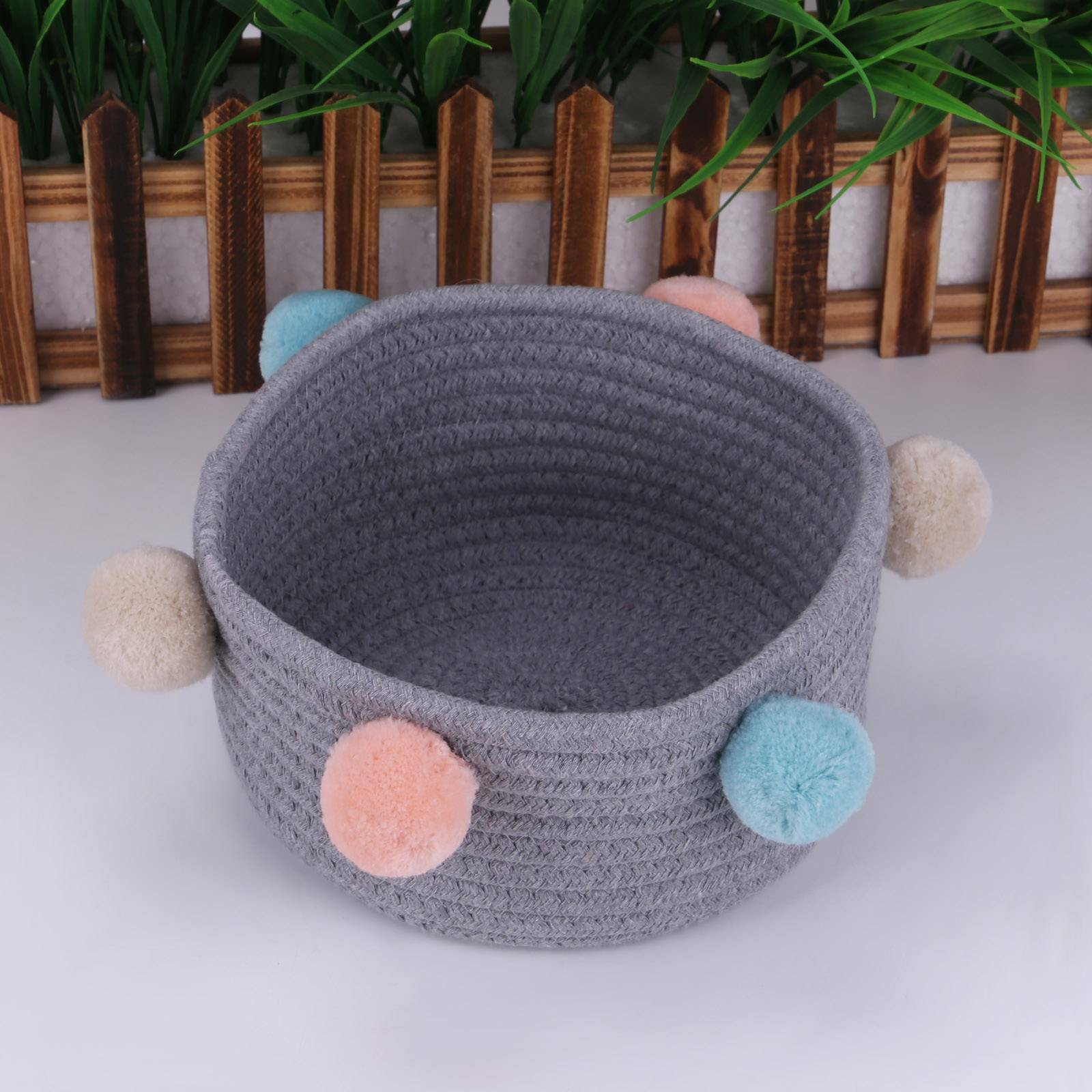 Baby Kids Woven Basket Toys Storage Clothes Hamper Laundry Bin Bag Pompom gift