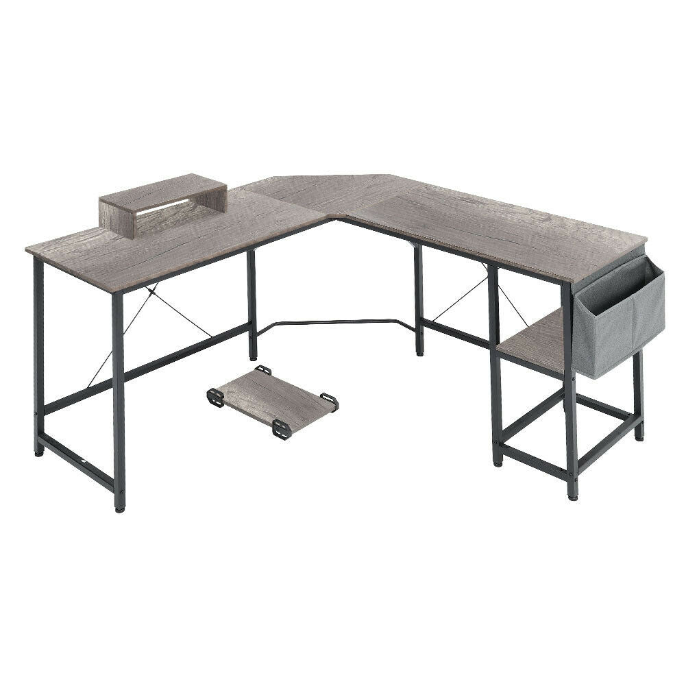 L Shaped Computer Corner Desk Table with Monitor Stand/Shelf/Si