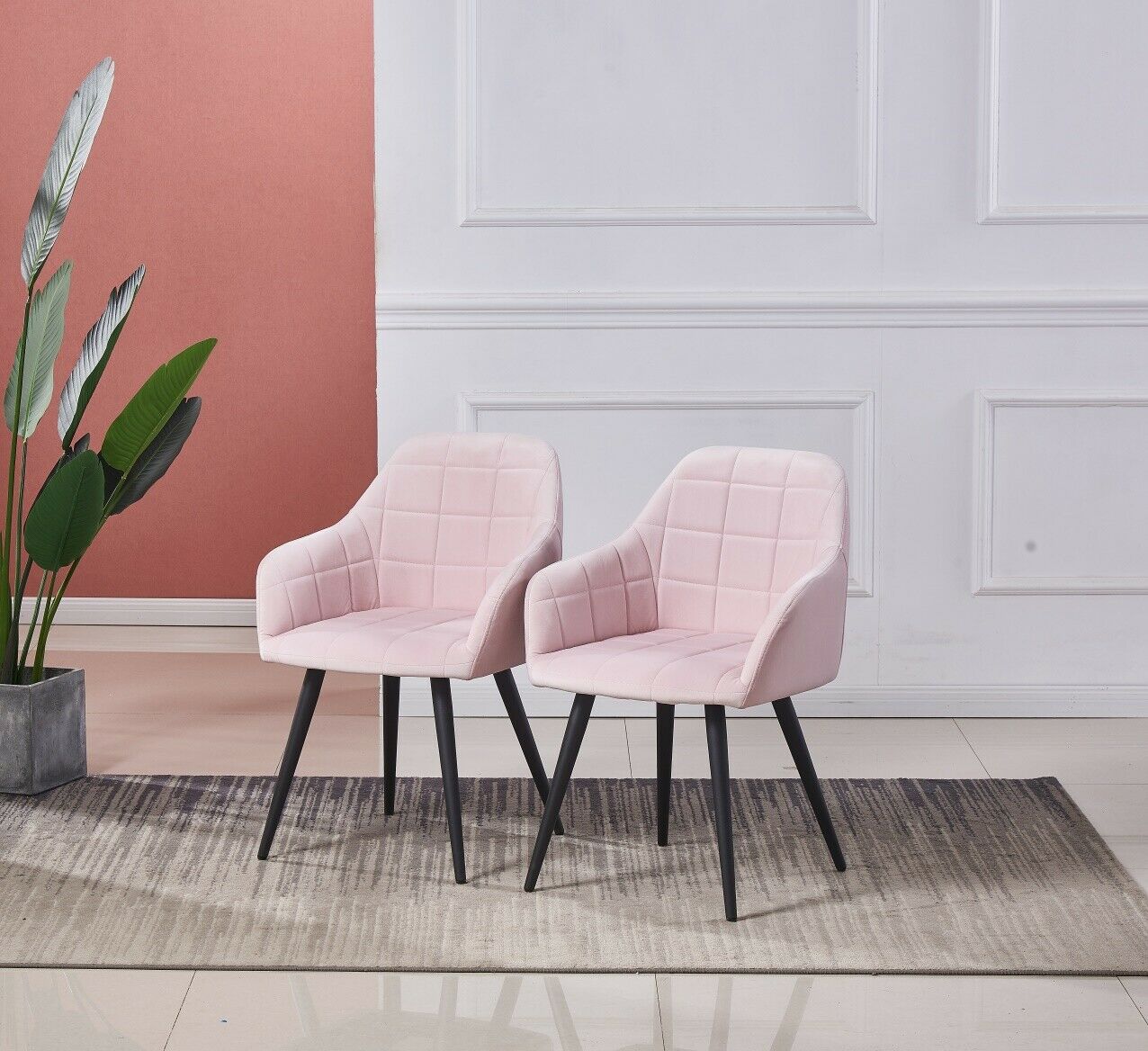 2X Velvet Dining Chairs Living Room Chairs with Armrest Counter Chairs Metal leg