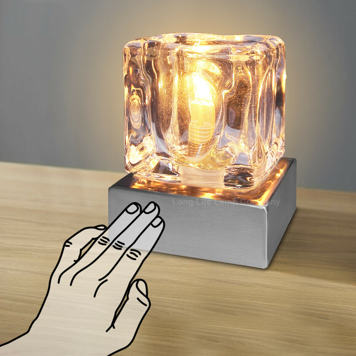 Dimmable Touch Table Light Glass Ice Cube Bedside Study Office Dimmer Lamp