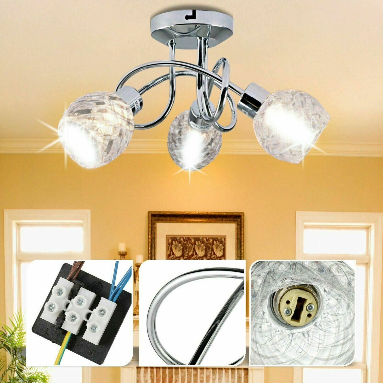 LED Crystal Ceiling Light Chandelier 3 way Lamp Kitchen Bed Living room Lights