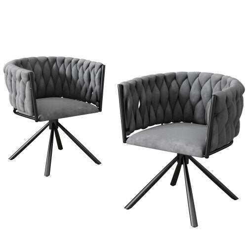 2pcs Dining Chairs Velvet Swivel Chair Metal Legs Kitchen Chair Home Office HT