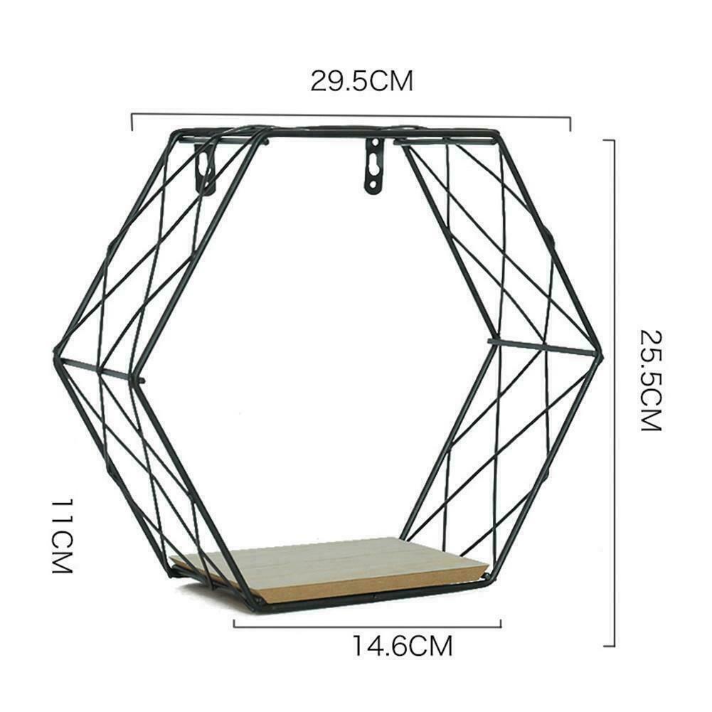Geometric Hexagon Wall Wire Shelf Storage Holder Wood Rack-Shelves Trelli Design