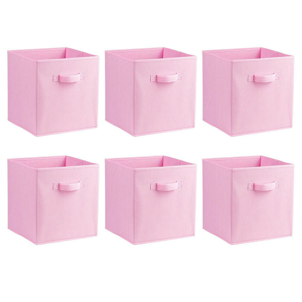 6Pcs Foldable Storage Collapsible Box Home Clothes Organizer Fabric Cube Pink