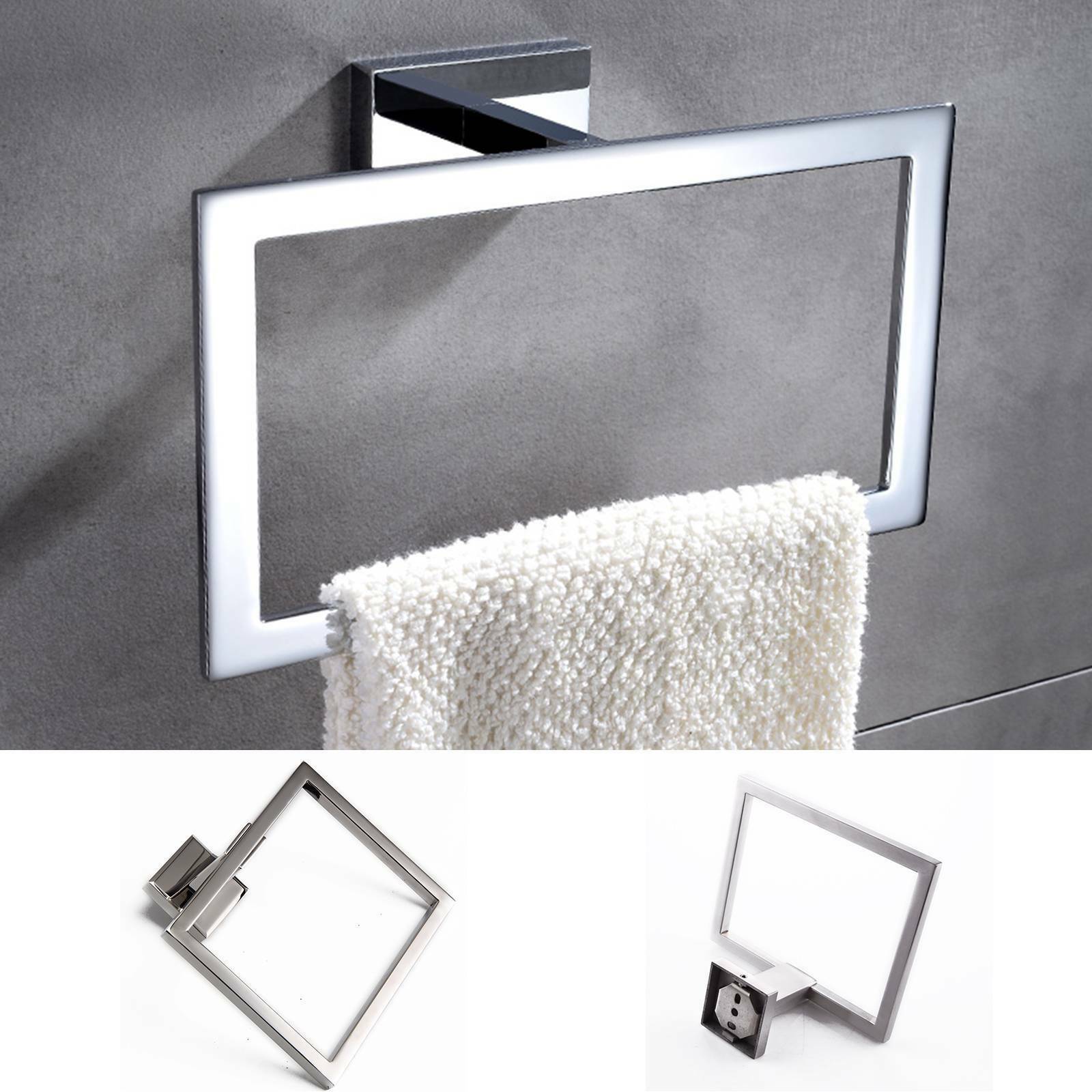 Modern Bathroom Square Towel Rack Towel Ring Holder Chrome Wall Mounted