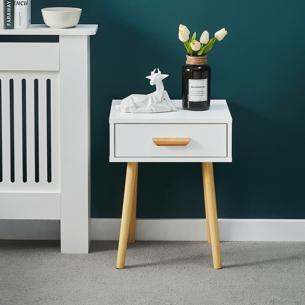 White Bedside Table Side Table 2 Drawers Cabinet Wooden Nightstand Storage Chest