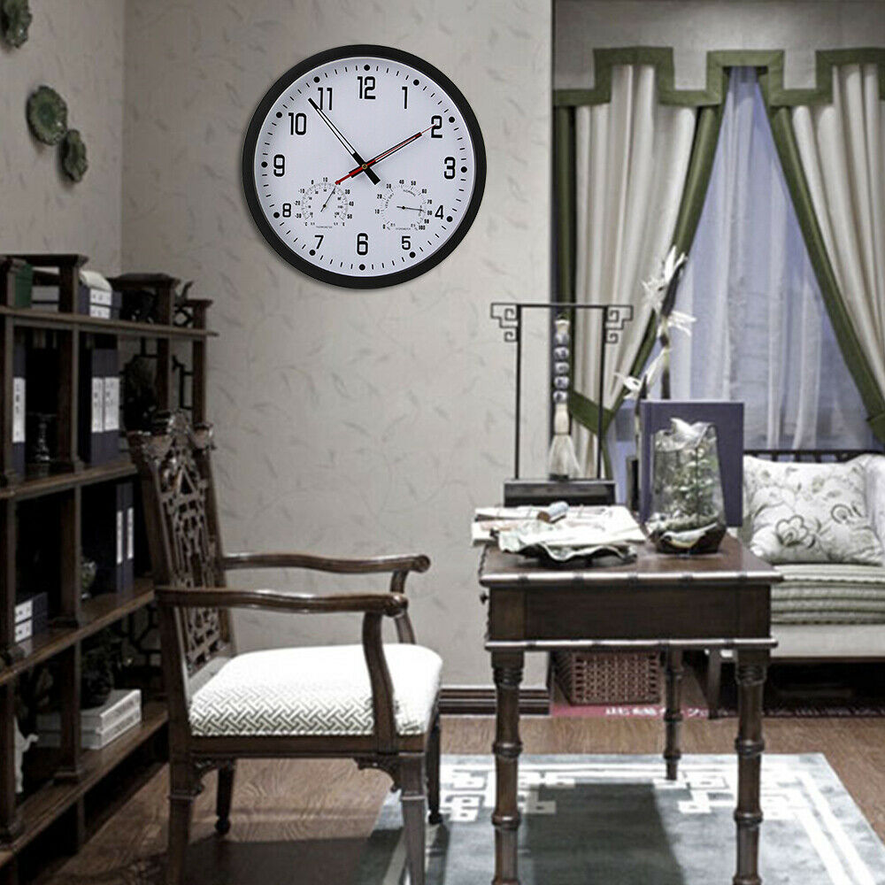 ❤Large Wall Clock Vintage Temperature Humidity Round Modern Retro Quartz Clocks