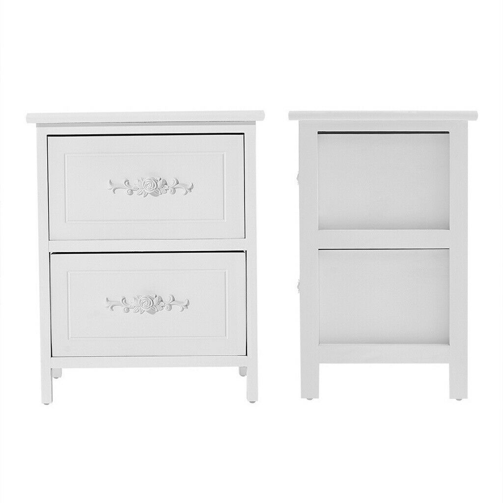 2X Bedside Table Cabinet Bedroom Storage Furniture Nightstand with 2 Drawer UK
