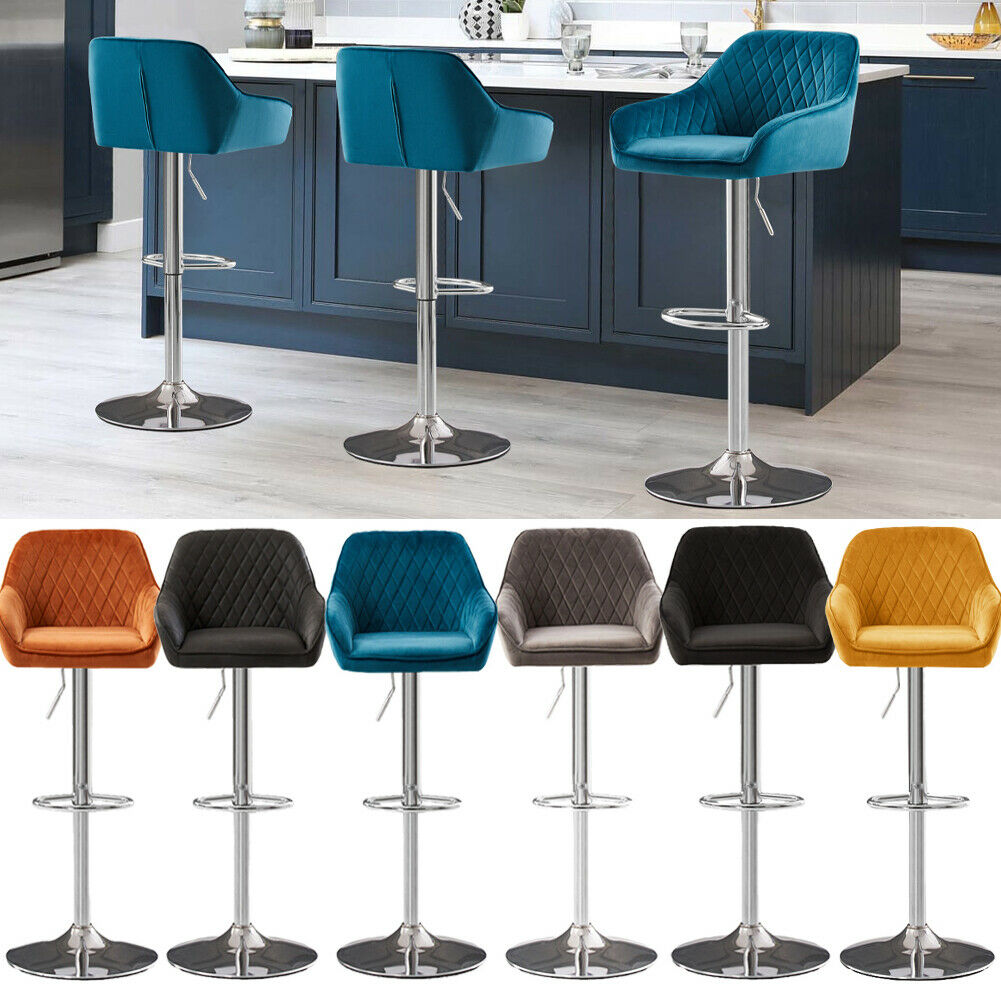 Bar Stools Gas Lift Stools Velvet Breakfast Kitchen Club Cafe Pub Swivel Chairs
