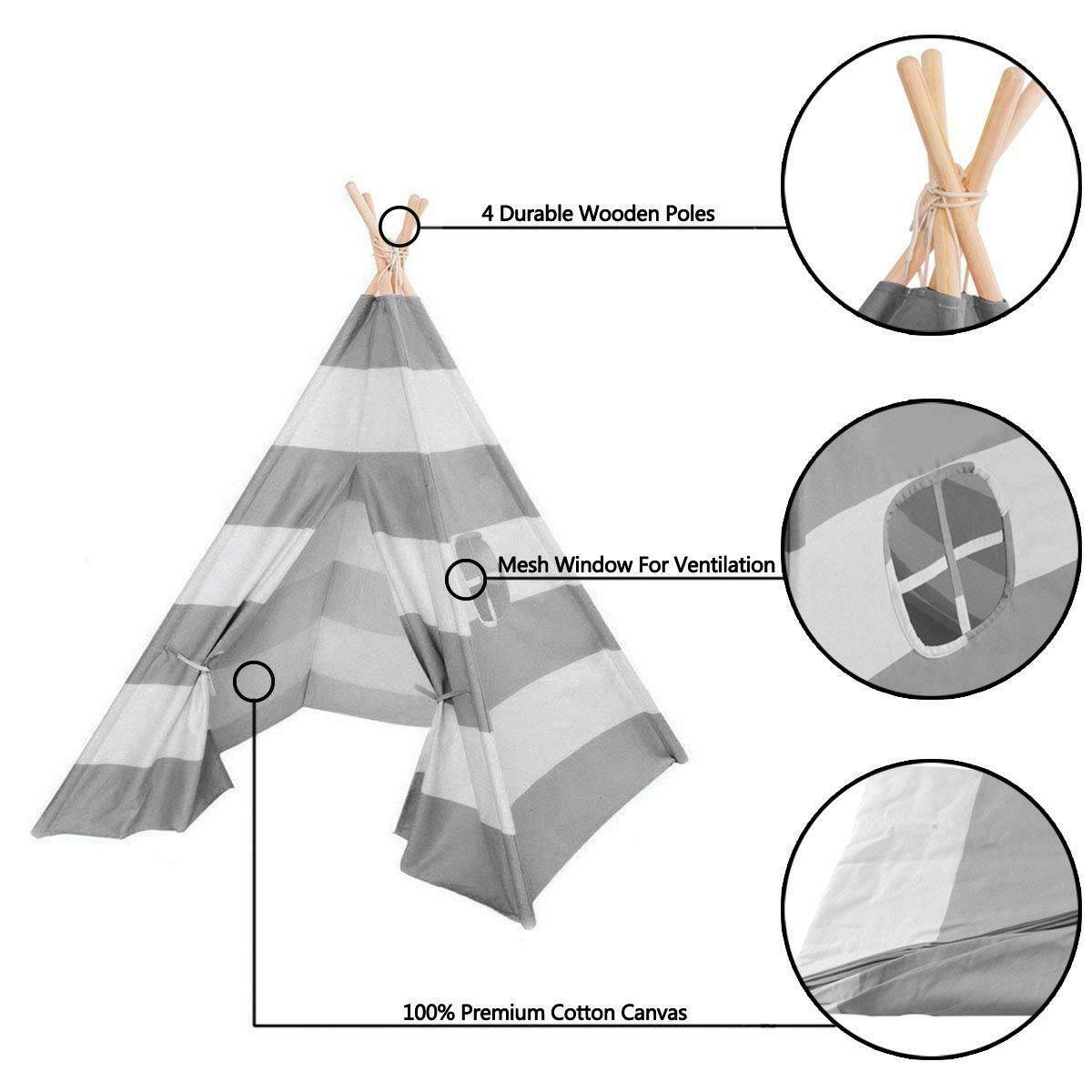 Cotton Canvas Kids Teepee Tent Childrens Wigwam Indoor Outdoor Play House Large