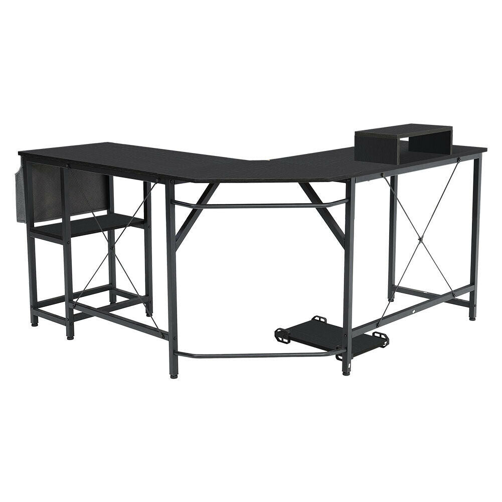 L Shaped Computer Corner Desk Table with Monitor Stand/Shelf/Si