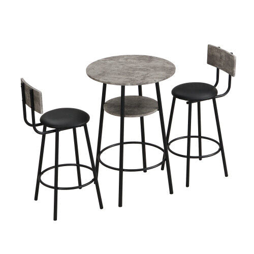 Industrial Bar Table Set, 3 Piece Kitchen Breakfast Bar Table Dining Room Set HT
