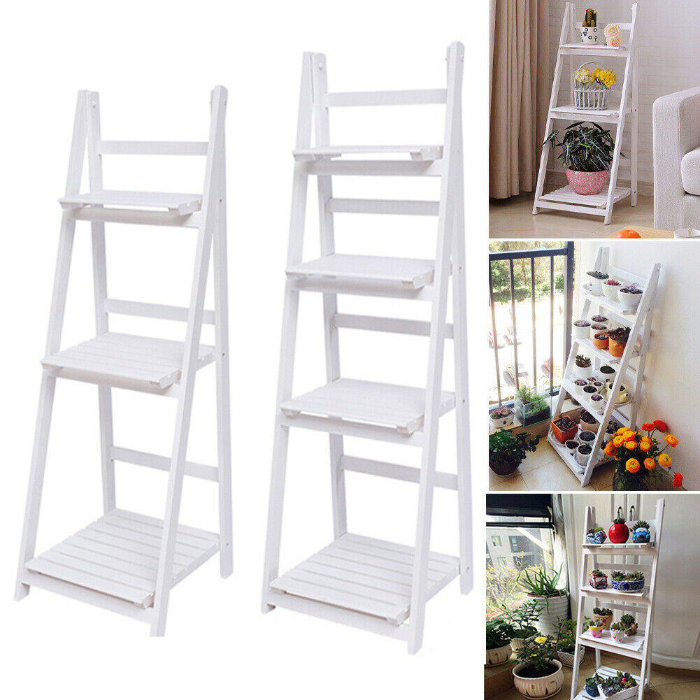 3/4 Tier Wooden Ladder Shelf Display Stand Unit Home Plant Flower Book Shelves
