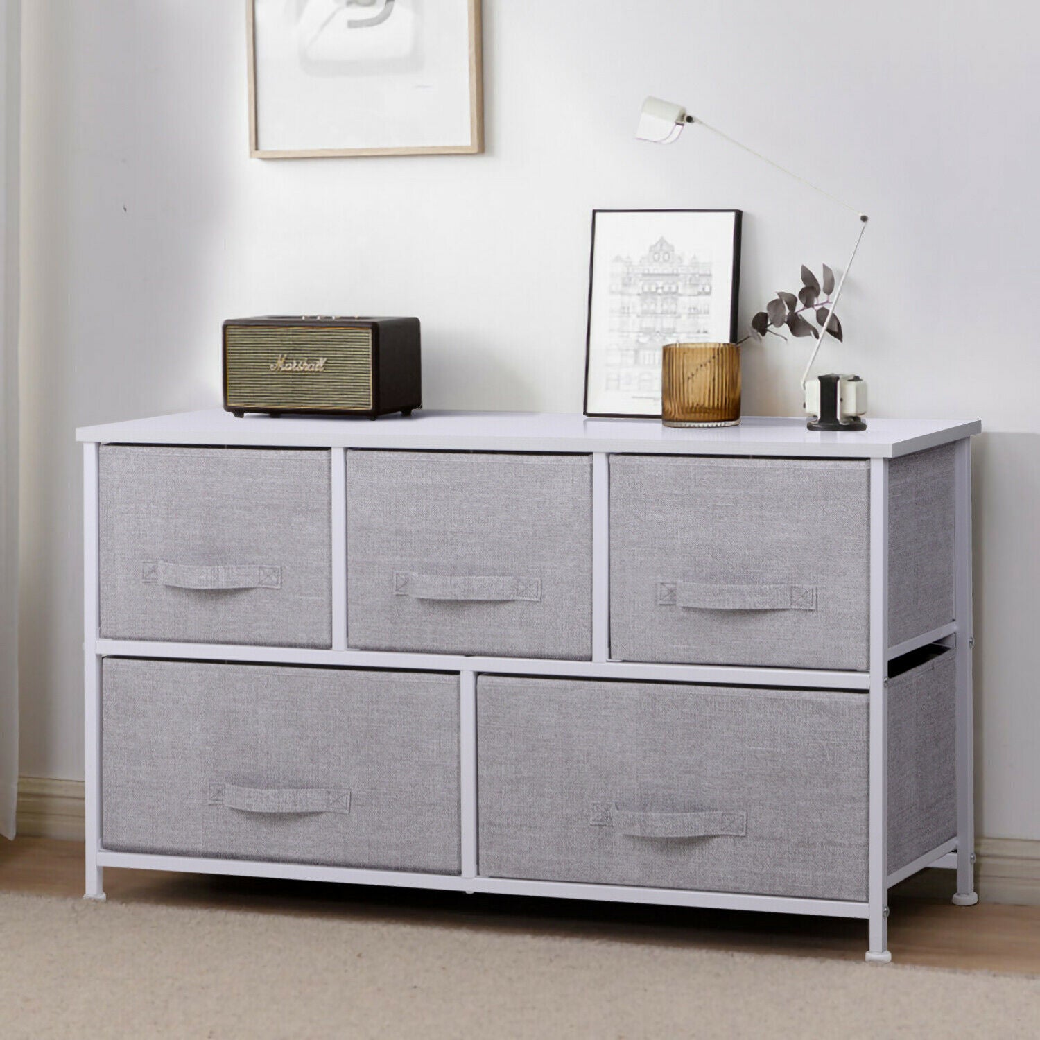 Fabric Cabinet Storage Unit Chest of Drawers Metal Frame Organiser Bedside Table