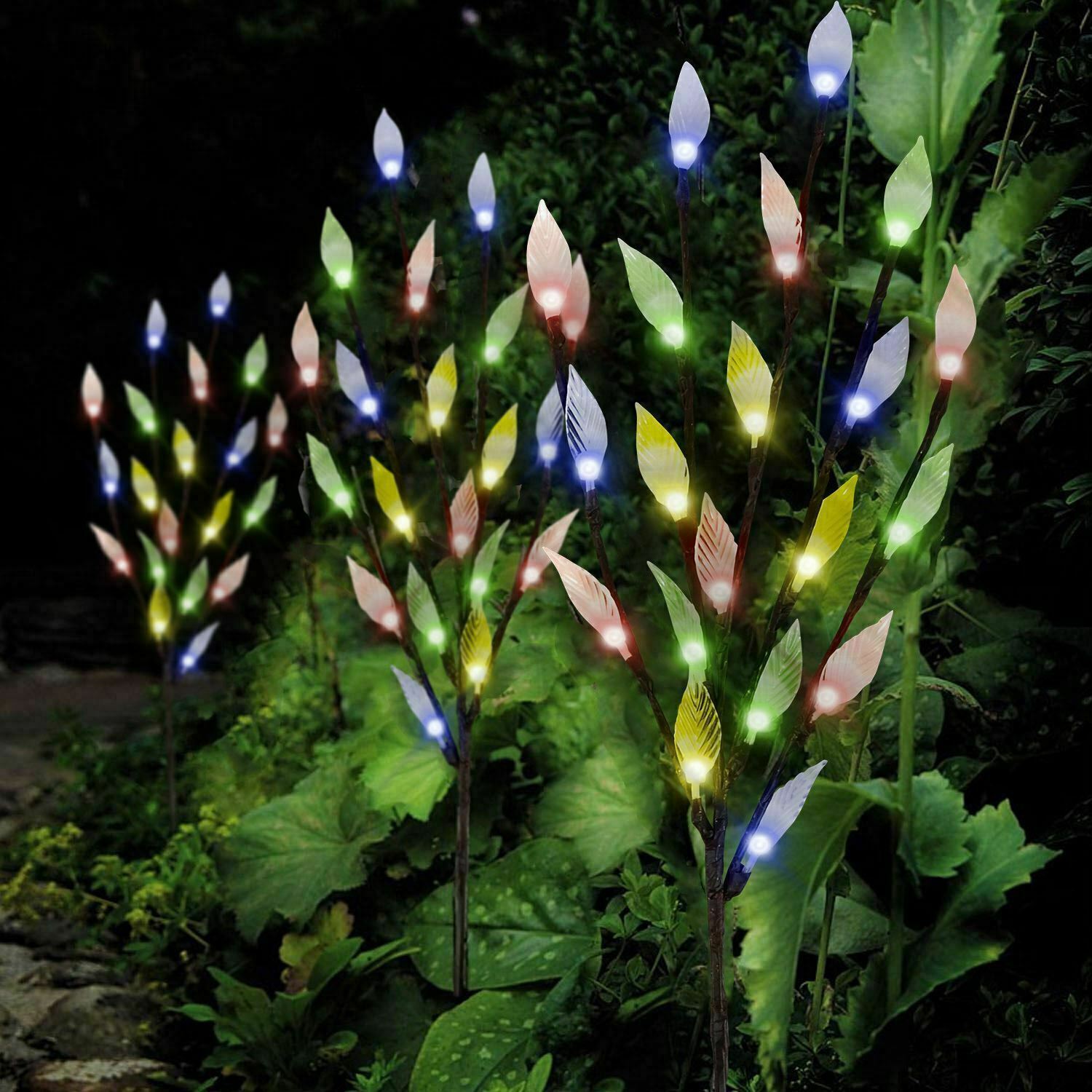 3 x Stylish Branch Tree Twig Leaf Solar Garden 60 White/Multi Coloured LED Light