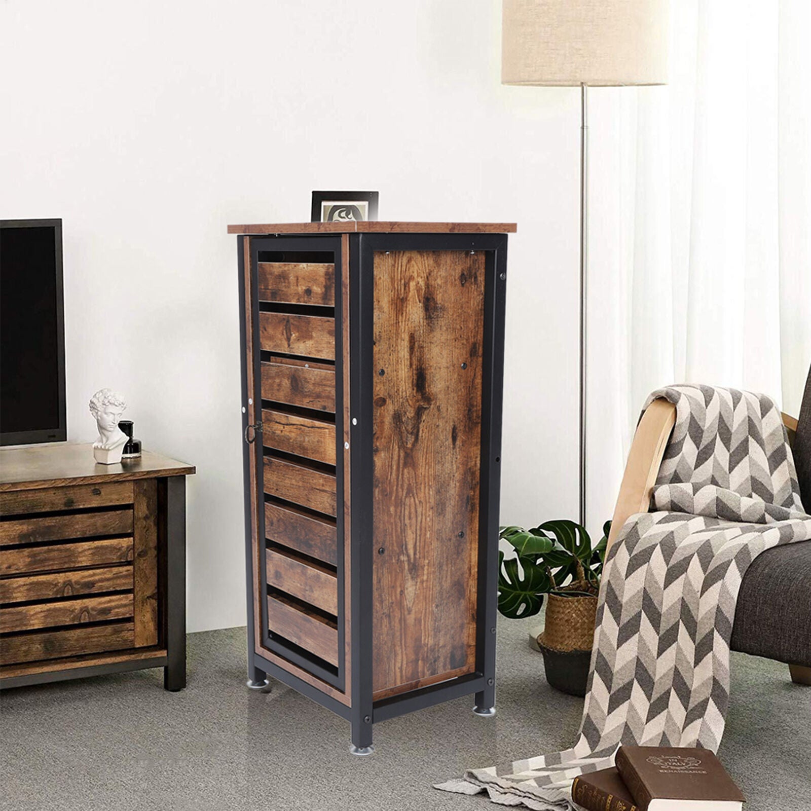 Industrial Bedside Table Cabinet Cupboard Nightstand Floor Freestanding w/ Door