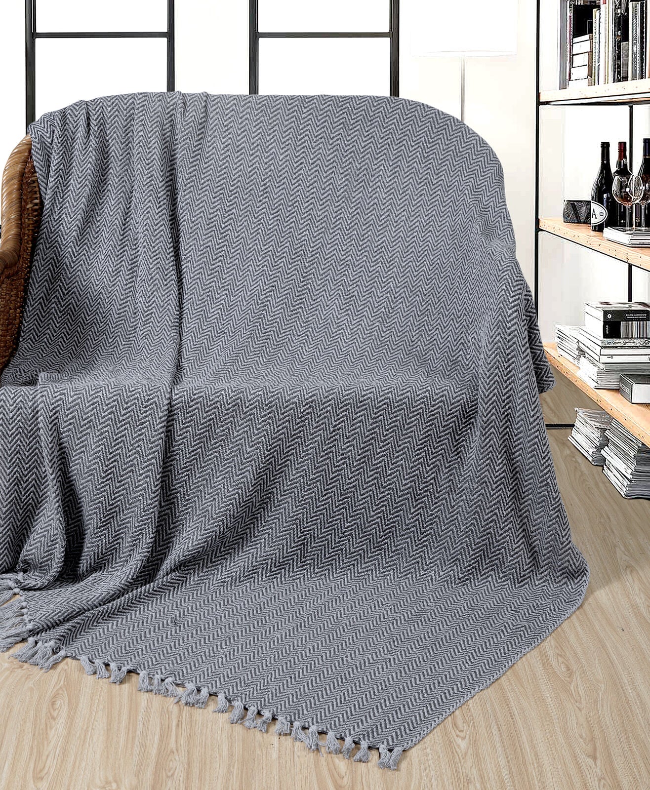 100% Cotton Chevron Throw Blanket For Sofa Bed Settee Large With Tassel 3 Sizes