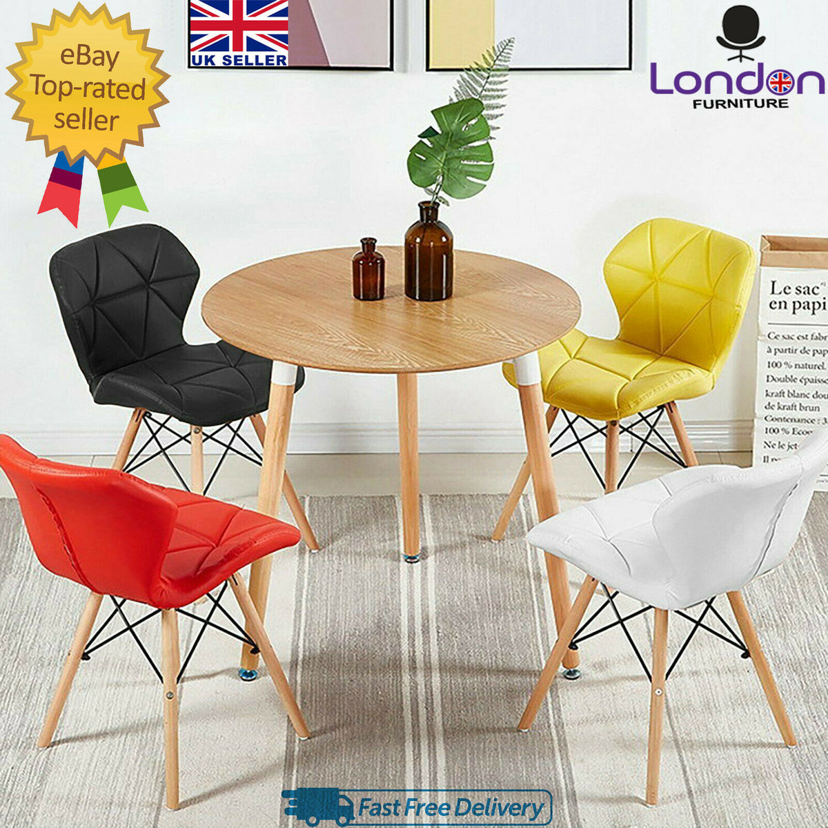 Eiffel Retro Dining Computer Desk Chair Seat Wooden Leg Home