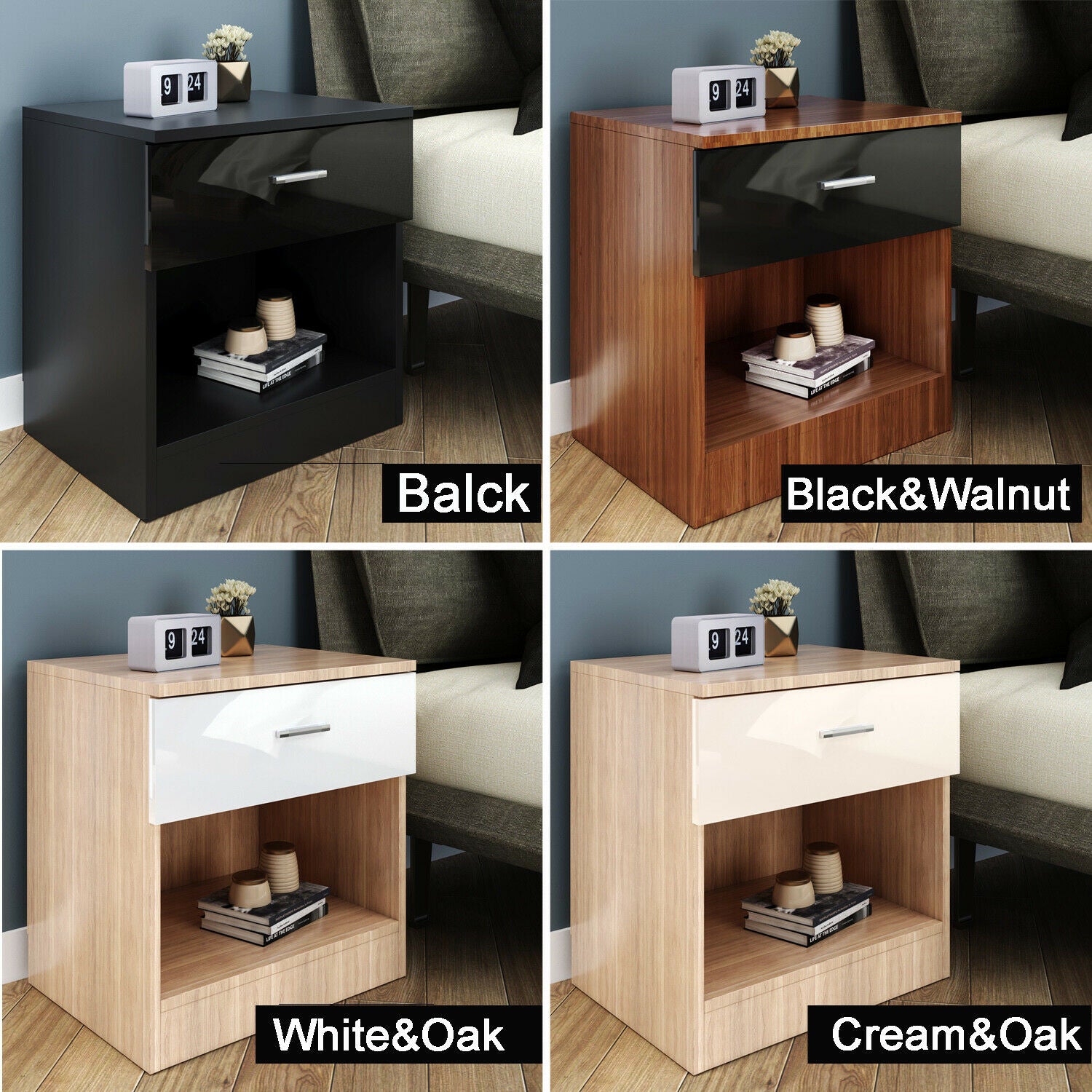 High Gloss 2 Door Wardrobe Mirrored Bedroom Furniture 3 pcs Set Large Storage