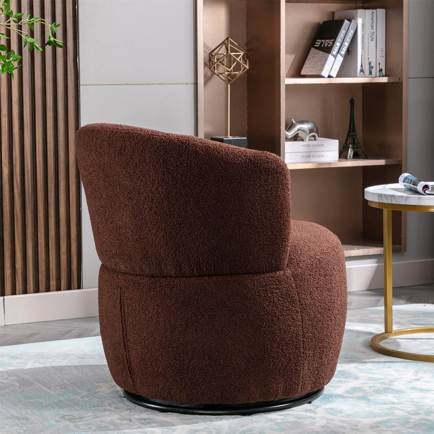 Swivel Tub Chair Teddy Fabric Accent Armchair Barrel Chairs Reading Chair HT