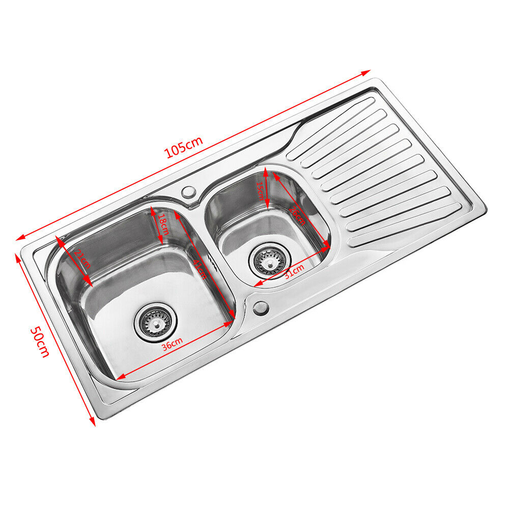 Stainless Steel Kitchen Sink Commercial Catering Single Double Bowl Drainer Kit
