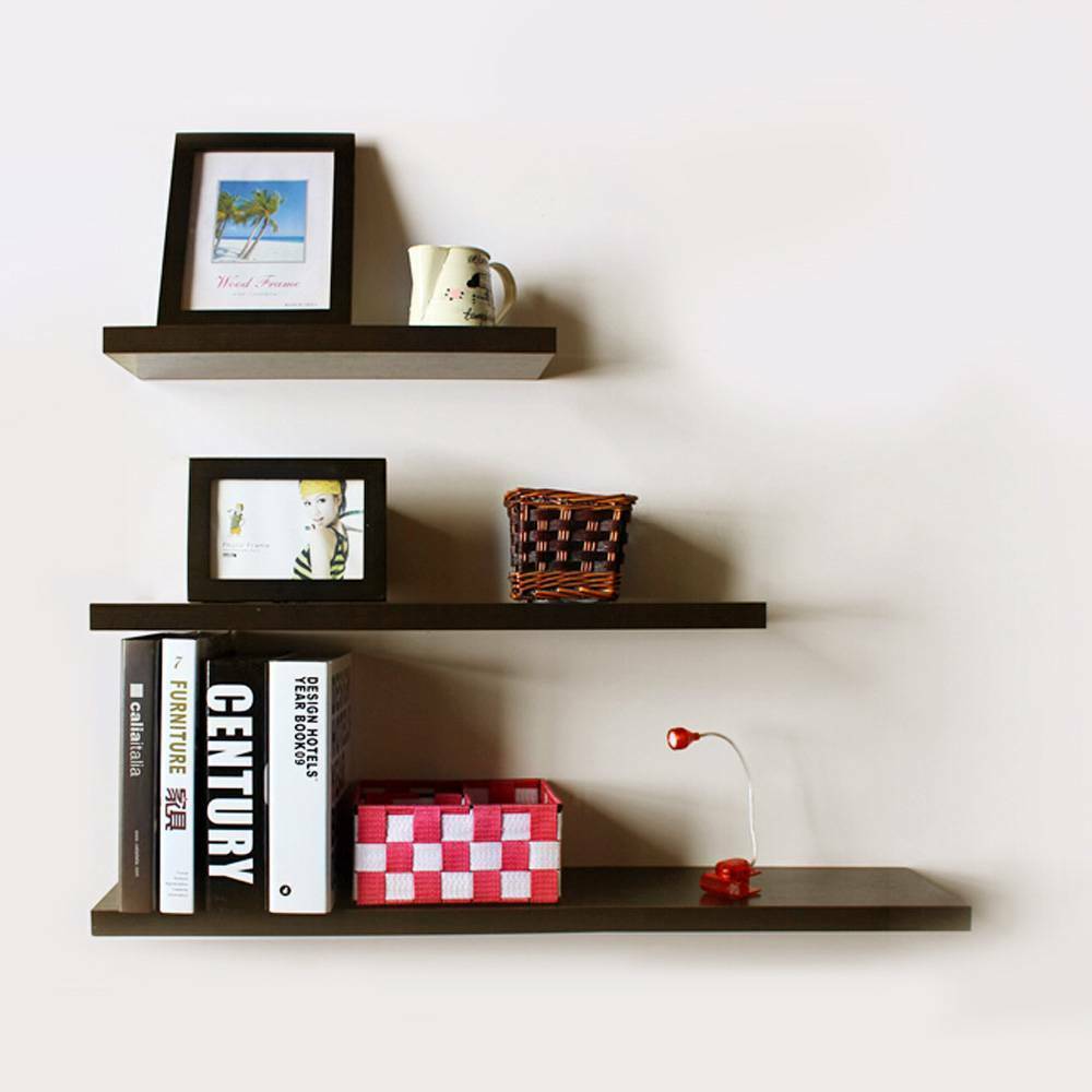 3 Pcs High Floating Wall Mounted Display Shelf Bookshelf Storage Holder-Black