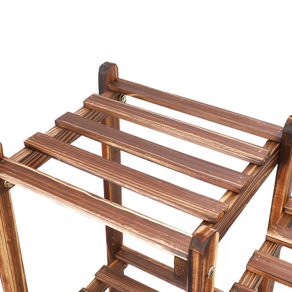 Premium Wood Plant Stand Carbonized 8 Tiered Corner Plant Rack Garden Tall Shelf