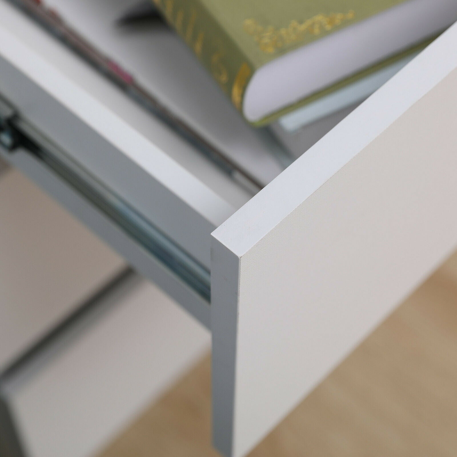 Modern White Bedside Table Cabinet w/3 Drawers Nightstand Storage Furniture