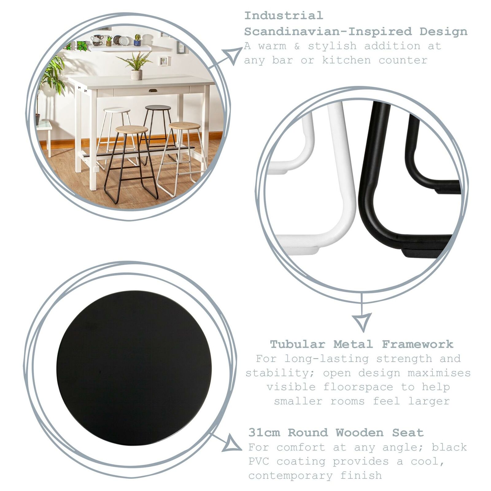 2x Wooden Bar Stools Breakfast Kitchen Island Counter Dining Chair Black / Black