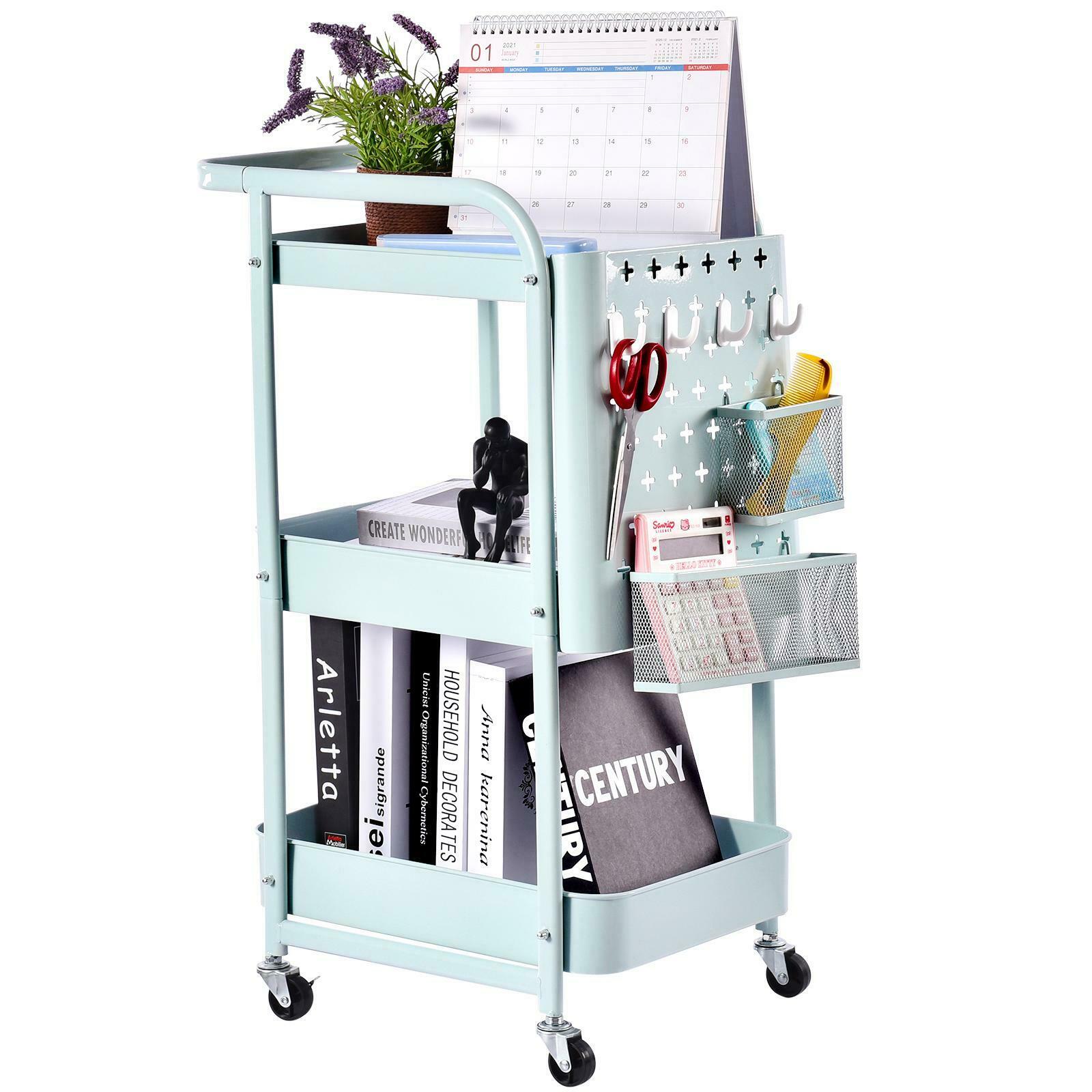 3 Tier Slim Kitchen Storage Trolley Cart Rack Tray Shelf Rolling Wheel W/ Handle