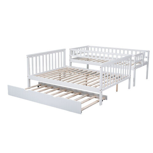 3ft & 4ft6 Kids Wooden Bunk Beds with Stairs and Pull Out Trundle Bed Frame HT