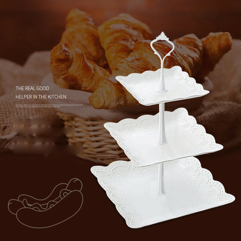 3 Tier Plastic Square/Round Cake Stand Afternoon Tea Wedding Party Tableware