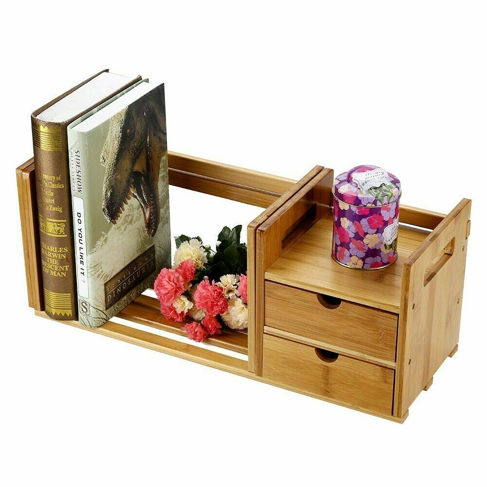 Desktop Bookshelf Extendable Display Shelf Rack Bookcase Office Desk Organizer