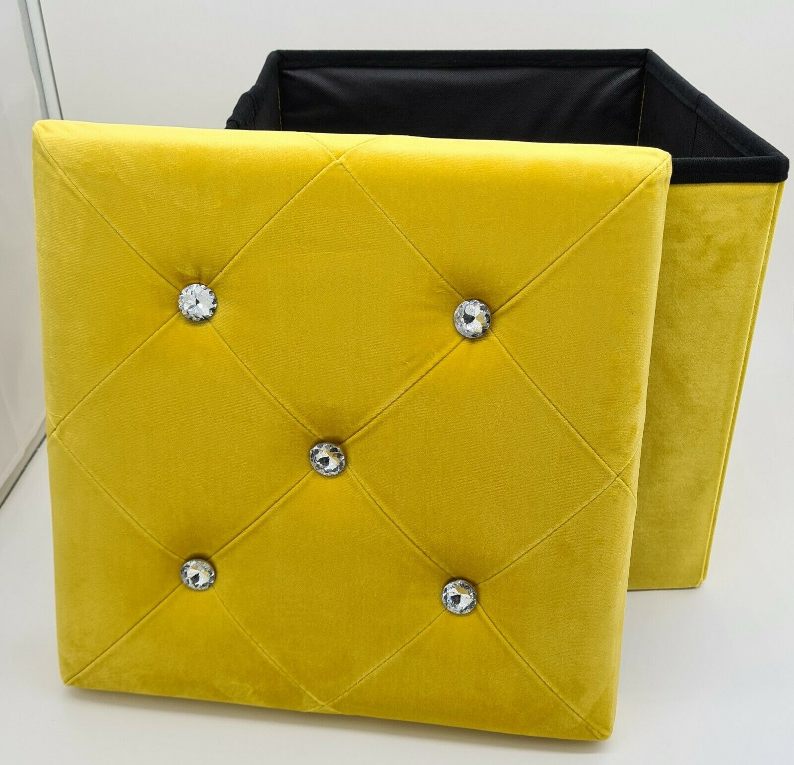 Soft Velvet Diamante Ottoman Folding Storage Box Footstool Seat new colour