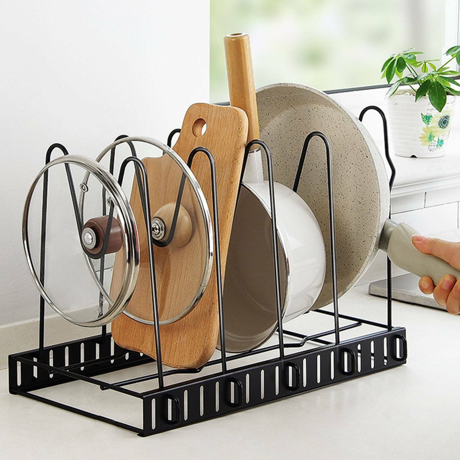 8 Tier Cupboard Kitchen Cabinet Storage Organiser Rack Pan Stand Pot Holder
