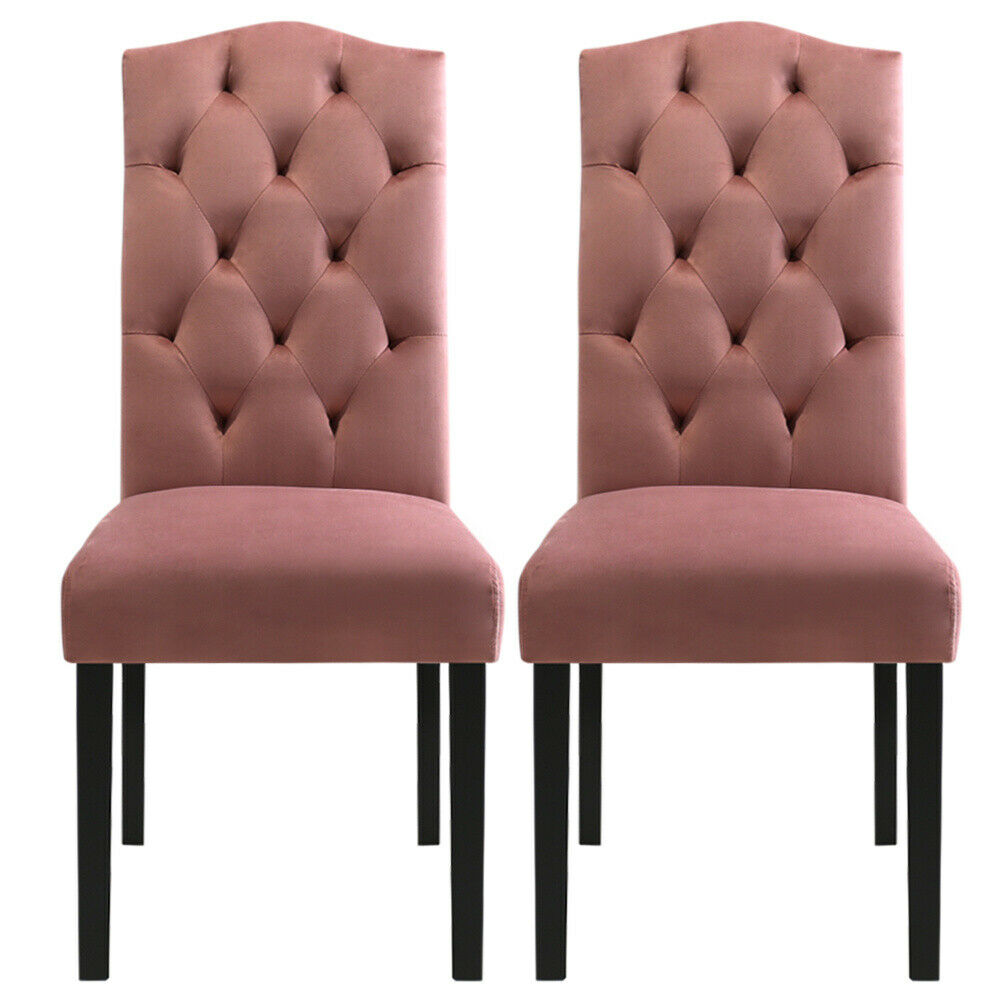2x Pink Velvet Crown High Back Dining Chairs Kitchen Dining Room Bedroom Chairs