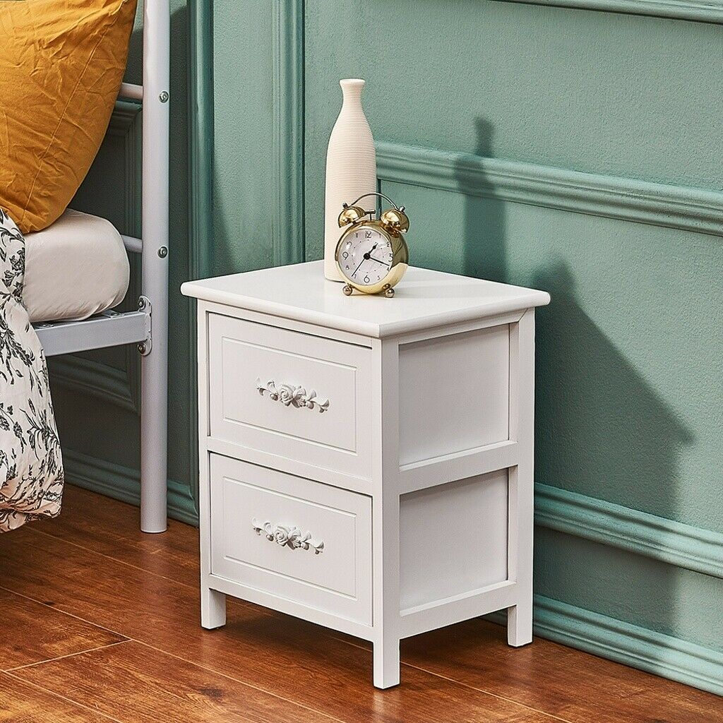 2X Bedside Table Cabinet Bedroom Storage Furniture Nightstand with 2 Drawer UK