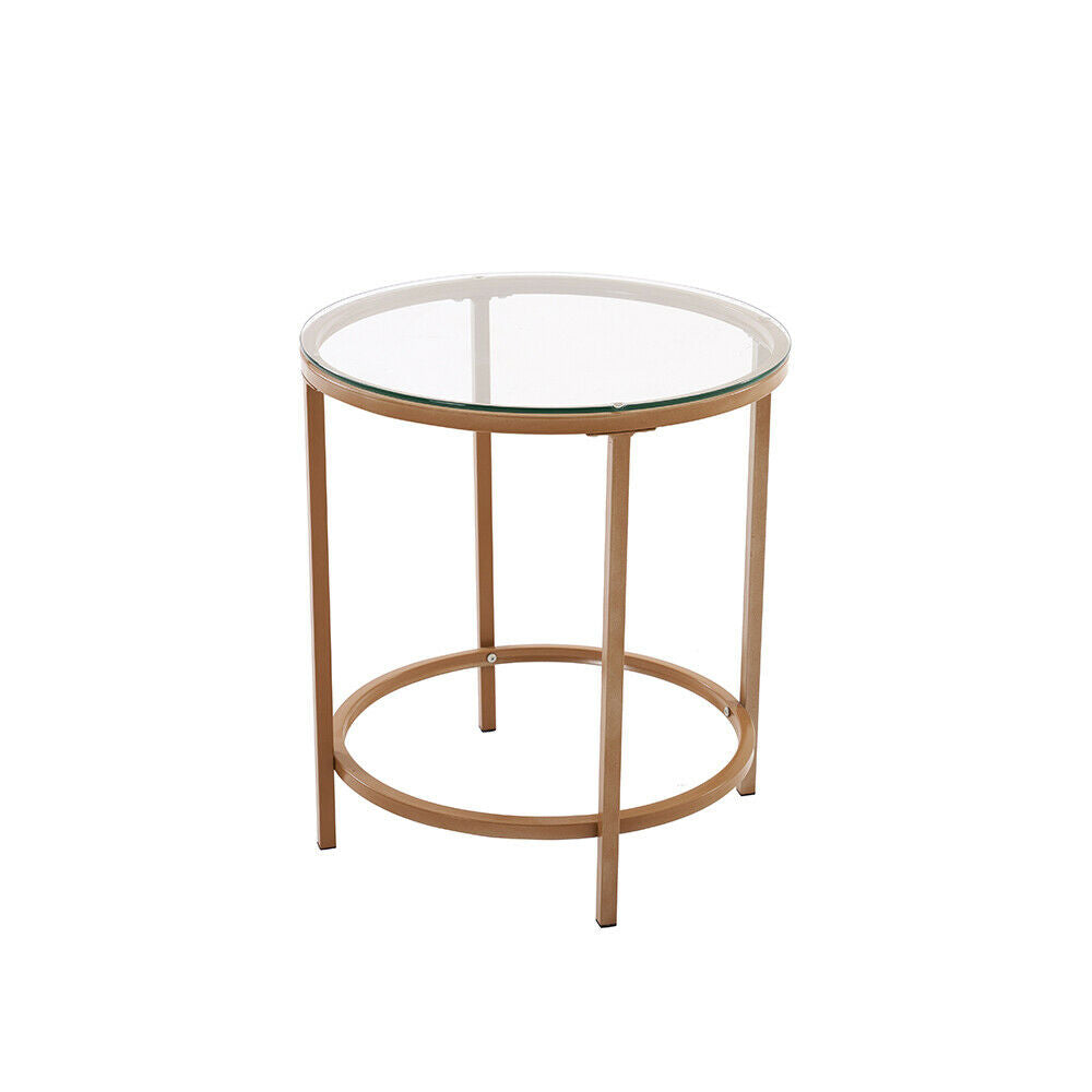 Round Coffee Table Satin Gold Clear Glass Top Finish / Metal End Side Tea Table
