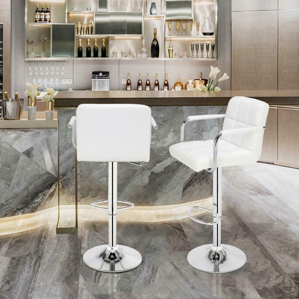 2×Bar Stools Leather Chairs Breakfast Chairs Swivel Gas Lift Kitchen with Arm