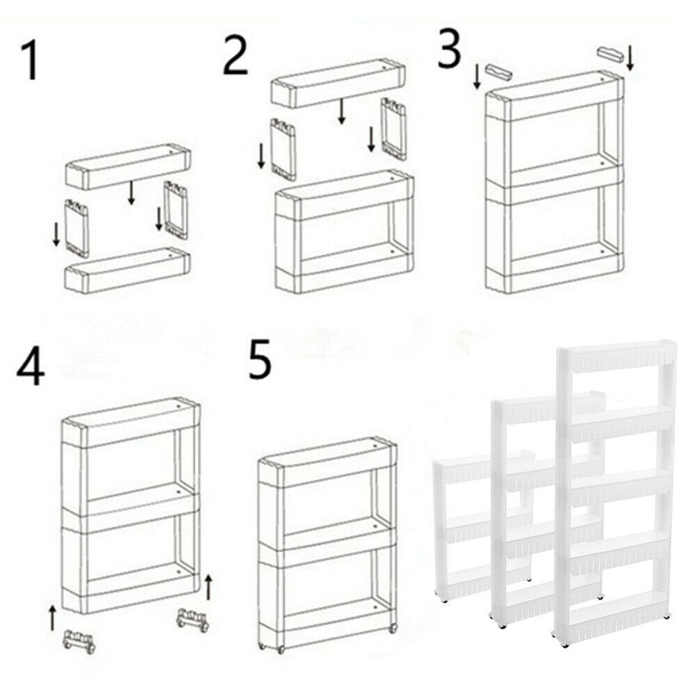 3 4 5 Tier Portable Storage Rack Side Shelf Rolling Trolley Rack Stand w/ Wheels