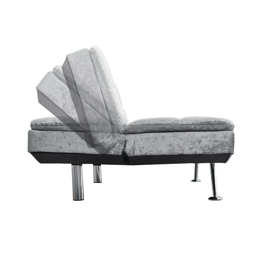 3 Seater Silver Velvt Fabirc Click-Clack Sofa Bed Recliner Sofabed Living Room