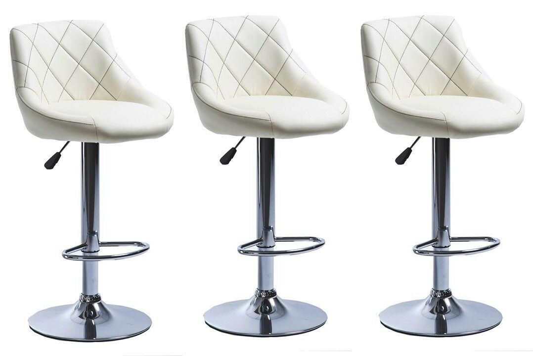 3 X MATCHING GENUINE MADRID GAS LIFT BAR STOOLS, BREAKFAST KITCHEN BAR CHAIRS