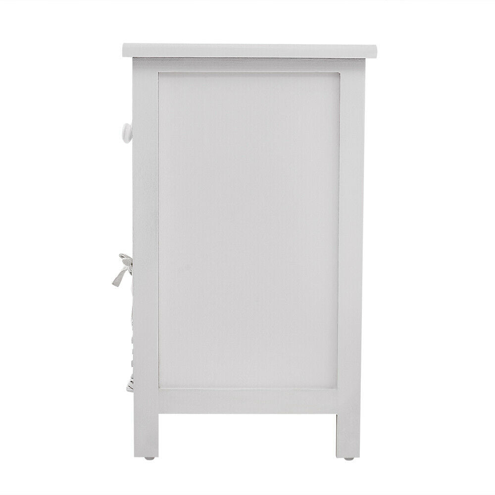 Bedside Table Unit Cabinet Wicker Basket Nightstand 3 Drawer Storage Bathroom