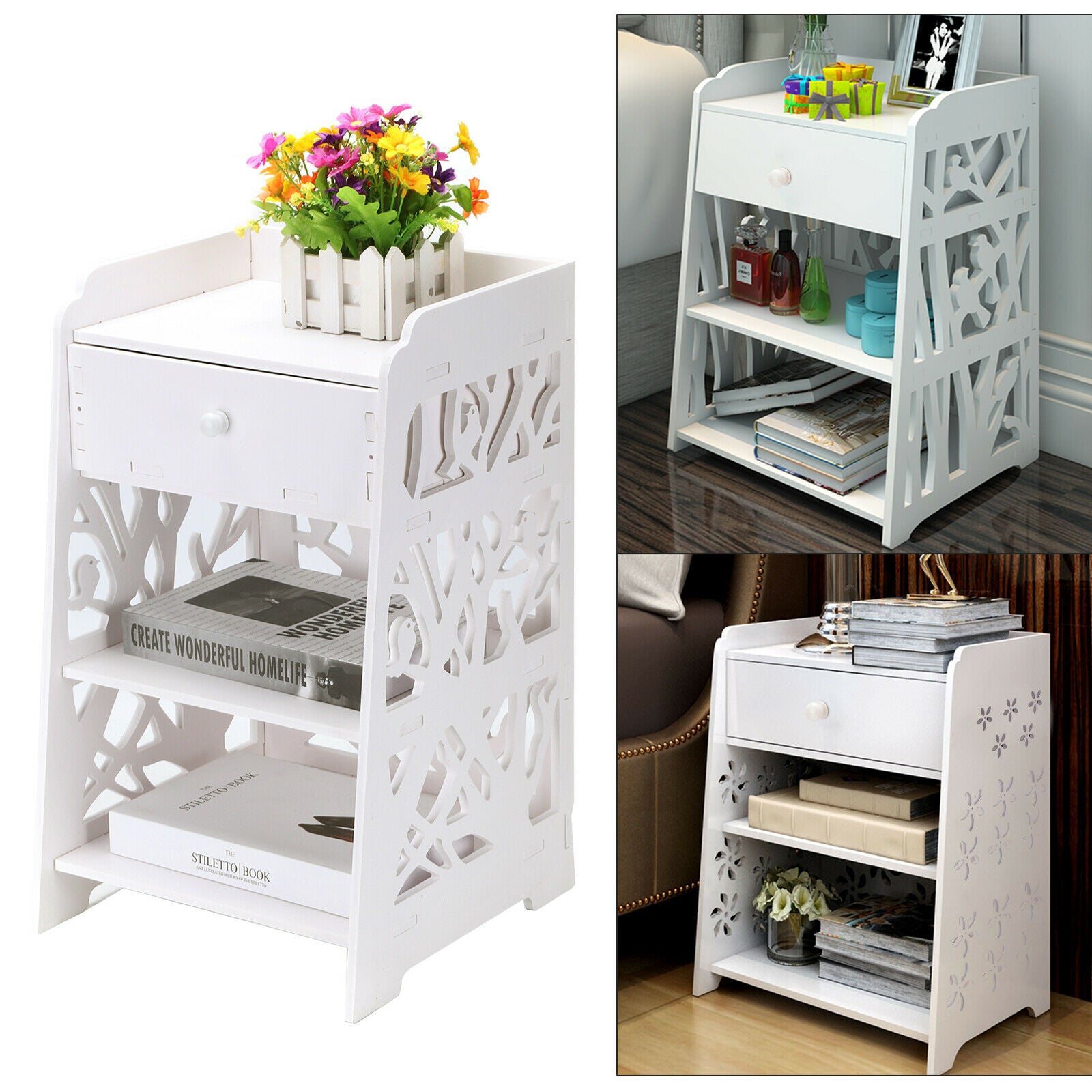 Bedside Tables Cabinet Drawer Night Stand Storage Furniture Shelf Cupboard UK