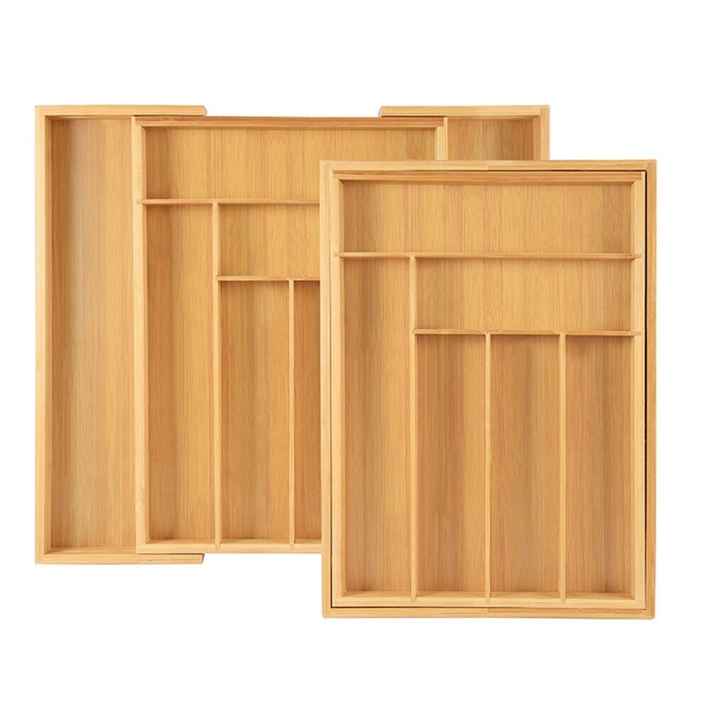 New Cutlery Organiser Drawer Storage Tray Wooden Bamboo Expandable Extending