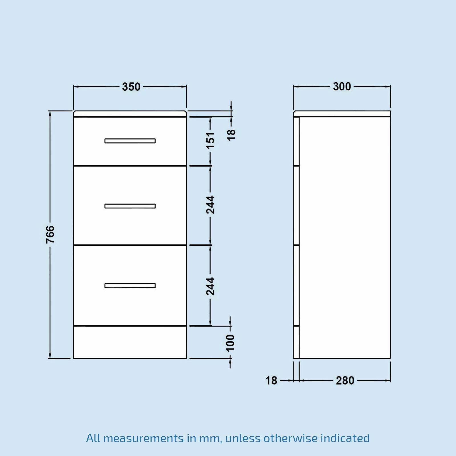 3 Drawer Bathroom Cabinet Freestanding Storage Chest Unit White |