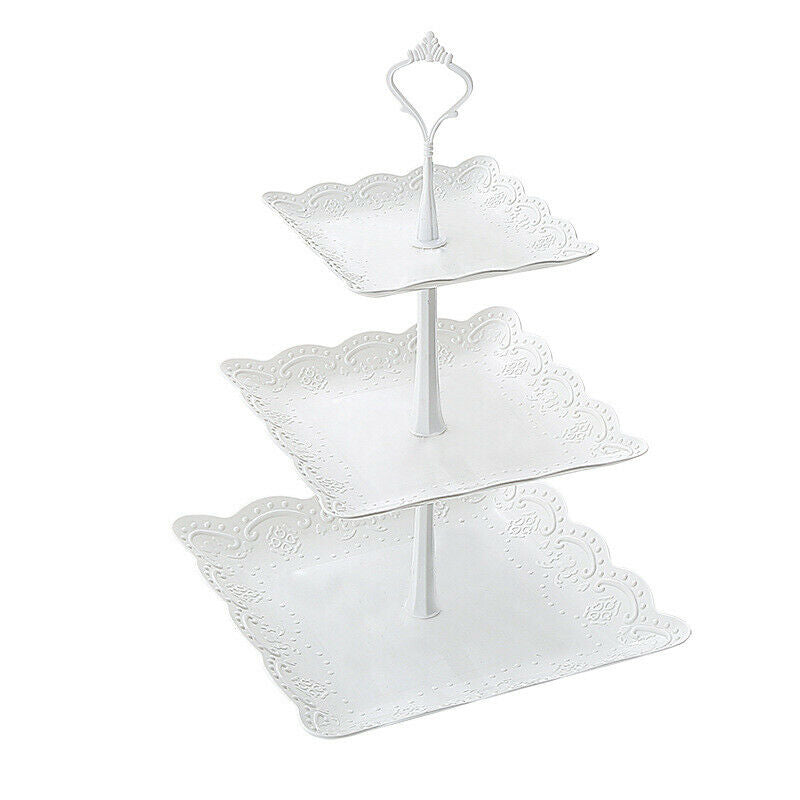 3 Tier Plastic Square/Round Cake Stand Afternoon Tea Wedding Party Tableware